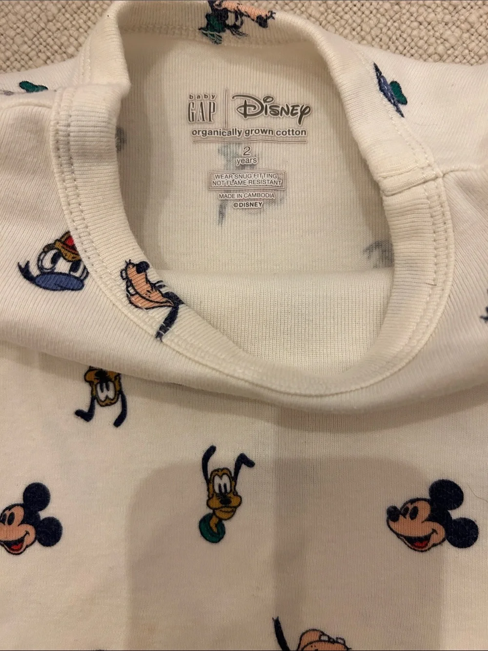BabyGAP Disney Cream Kids Pajama Set with Mickey, Donald, Goofy, Pluto Faces, 2T